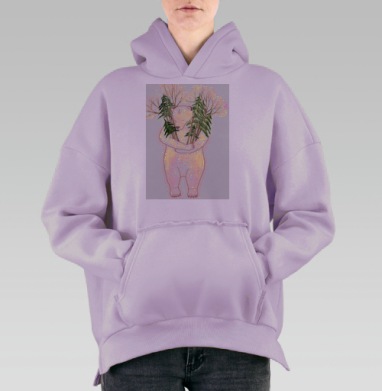 Нежный белый медведь с ёлочками, Hoodie Oversize Fiolet, утепленная