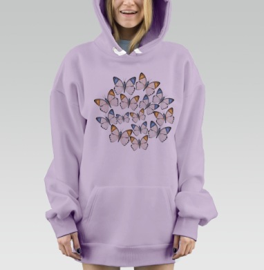 Нежный узор бабочек в акварели, Hoodie Mjhigh Dig Mel, Fiolet, утепленная