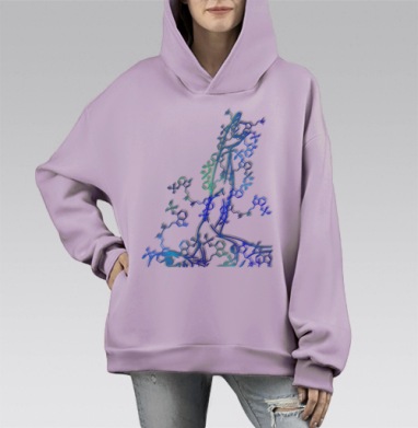 Неоновая молекулярная фигура человека, Hoodie Mono Fiolet, оверсайз, утепленная