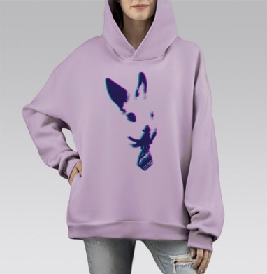 Неоновый силуэт загадочного животного, Hoodie Mono Fiolet, оверсайз, утепленная
