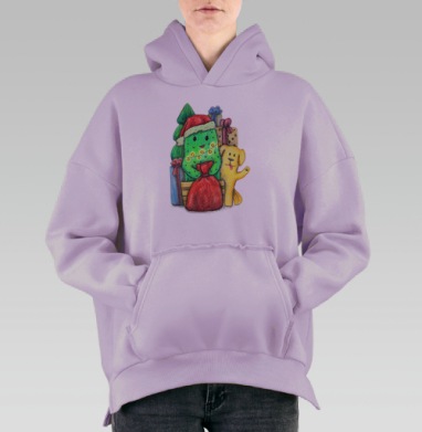 Новогодний кактус и солнечный пес, Hoodie Oversize Fiolet, утепленная