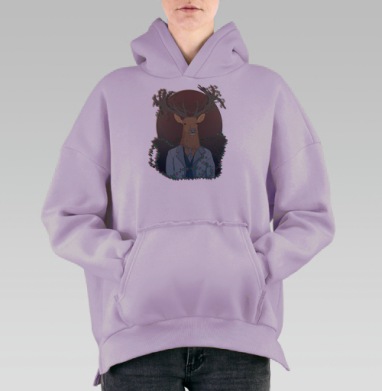 Олень в костюме, Hoodie Oversize Fiolet, утепленная