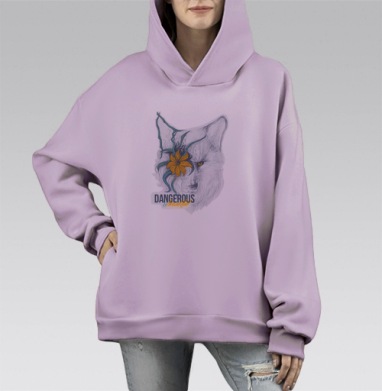 Опасная Красота Волка с Цветком, Hoodie Mono Fiolet, оверсайз, утепленная
