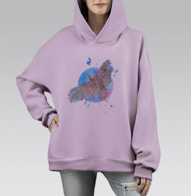 Орел в полёте на акварельном фоне, Hoodie Mono Fiolet, оверсайз, утепленная
