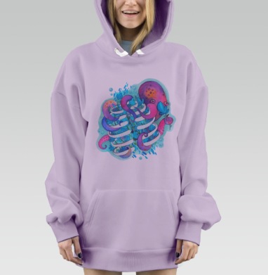 Осьминог и ребра, Hoodie Mjhigh Dig Mel, Fiolet, утепленная