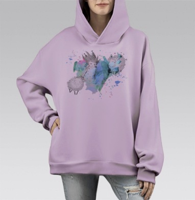 Овечки и девочка, Hoodie Mono Fiolet, оверсайз, утепленная