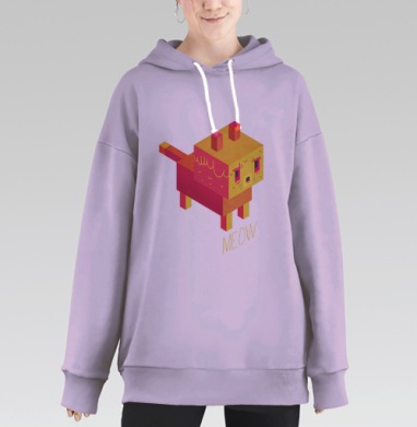 Пиксельная кошка MEOW в изометрическом стиле, Hoodie Long Oversize Fiolet