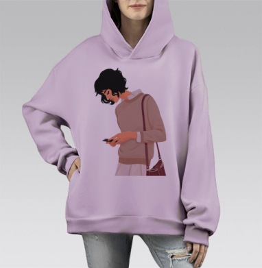 Погружение в цифровой мир: современная иллюстрация девушки, Hoodie Mono Fiolet, оверсайз, утепленная