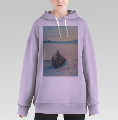 Покинутая лодка у спокойной воды, Hoodie Long Oversize Fiolet