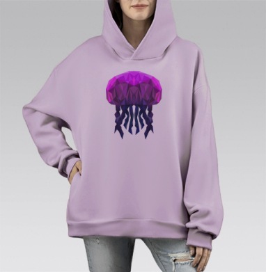 Полигональная медуза, Hoodie Mono Fiolet, оверсайз, утепленная