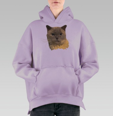 Полигональный кот, Hoodie Oversize Fiolet, утепленная