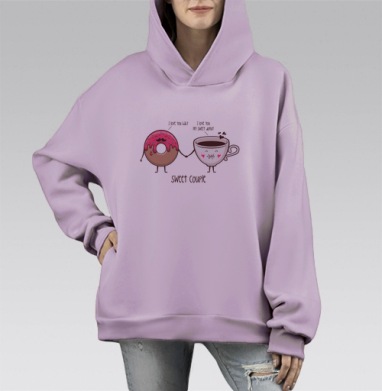 Пончик и кофе, Hoodie Mono Fiolet, оверсайз, утепленная