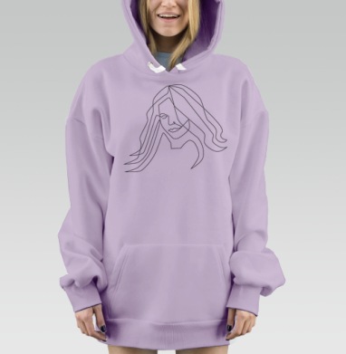 Портрет девушки непрерывной линией, Hoodie Mjhigh Dig Mel, Fiolet, утепленная