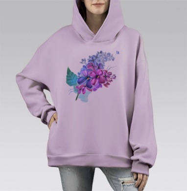 Потрясающий сиреневый букет весны, Hoodie Mono Fiolet, оверсайз, утепленная
