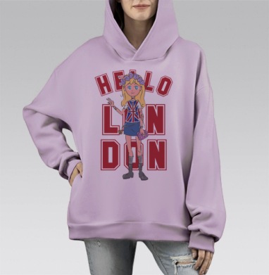 Привет, Лондон, Hoodie Mono Fiolet, оверсайз, утепленная
