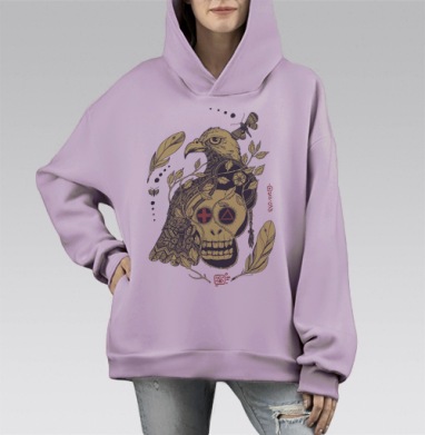 Птица бессмертия желтая, Hoodie Mono Fiolet, оверсайз, утепленная