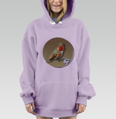 Птичка на ветре с цветком, Hoodie Mjhigh Dig Mel, Fiolet, утепленная