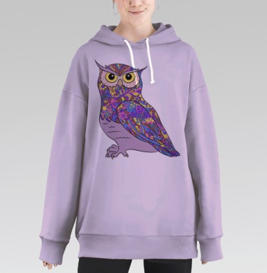 Разноцветная сова, Hoodie Long Oversize Fiolet
