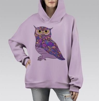 Разноцветная сова, Hoodie Mono Fiolet, оверсайз, утепленная