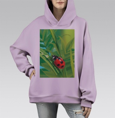 Реалистичная фигурка божьей коровки с каплями росы, Hoodie Mono Fiolet, оверсайз, утепленная