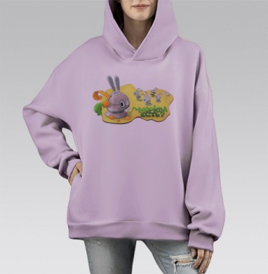 Робот-заяц с морковкой и зайцы-попрыгунчики, Hoodie Mono Fiolet, оверсайз, утепленная
