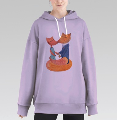 Романтичная пара лис в акварели, Hoodie Long Oversize Fiolet