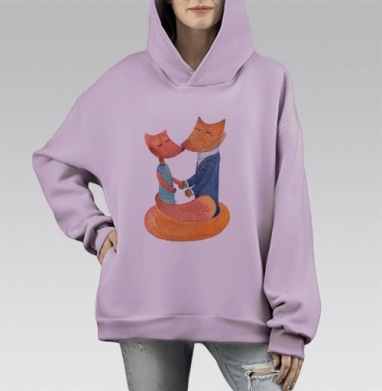 Романтичная пара лис в акварели, Hoodie Mono Fiolet, оверсайз, утепленная