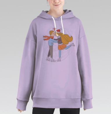 Романтичная пара на катке — открытка любви, Hoodie Long Oversize Fiolet
