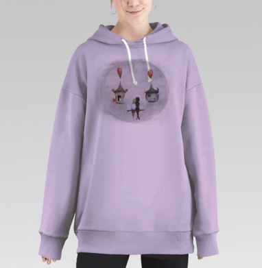Романтичные птичьи будки на воздушных шарах, Hoodie Long Oversize Fiolet