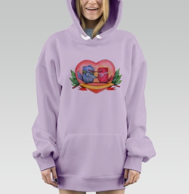Романтичные птицы в нежном объятии у сердца, Hoodie Mjhigh Dig Mel, Fiolet, утепленная