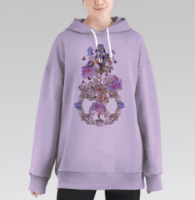 Романтичный цветочный орнамент с бабочками, Hoodie Long Oversize Fiolet