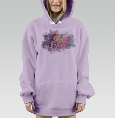 Розовые цветы на бирюзовом фоне, Hoodie Mjhigh Dig Mel, Fiolet, утепленная