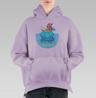 Рыбалка на медузе, Hoodie Oversize Fiolet, утепленная