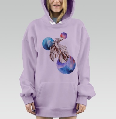 Рыбка и акварель, Hoodie Mjhigh Dig Mel, Fiolet, утепленная