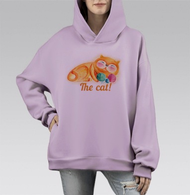 Рыжий спящий кот, Hoodie Mono Fiolet, оверсайз, утепленная