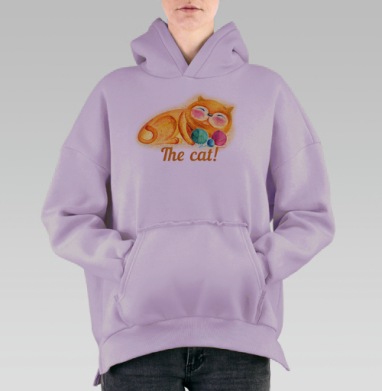 Рыжий спящий кот, Hoodie Oversize Fiolet, утепленная