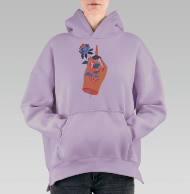 Рука с цветком, Hoodie Oversize Fiolet, утепленная