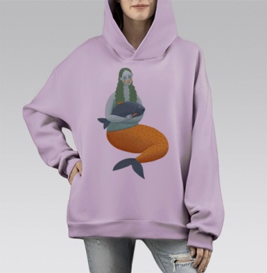 Русалка (Живая Азбука), Hoodie Mono Fiolet, оверсайз, утепленная