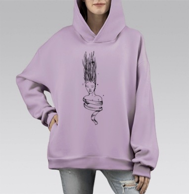 Русалка эх, Hoodie Mono Fiolet, оверсайз, утепленная