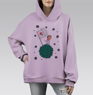 Сатиричный коллаж с Такером Карлсоном и вирусом, Hoodie Mono Fiolet, оверсайз, утепленная