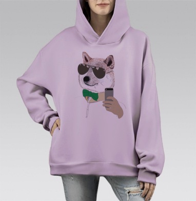 Селфи в очках, Hoodie Mono Fiolet, оверсайз, утепленная