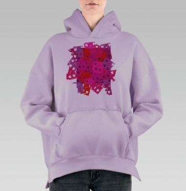 Сердца в квадратах, Hoodie Oversize Fiolet, утепленная