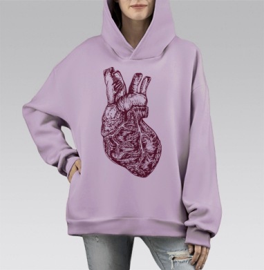 Сердце, Hoodie Mono Fiolet, оверсайз, утепленная