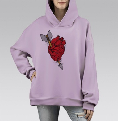 Сердце и стрела, Hoodie Mono Fiolet, оверсайз, утепленная