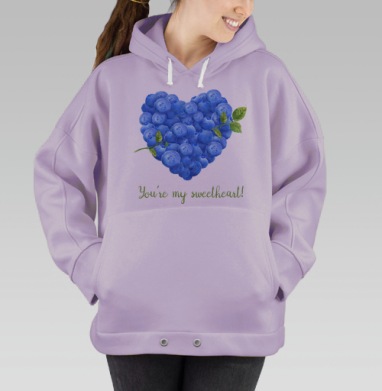 Сердце из голубых ягод черники – романтика и свежесть, Hoodie Oversize Fiolet