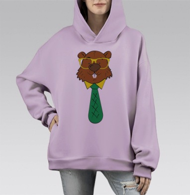 siBEARian BOBster / Сибирский Бобстер, Hoodie Mono Fiolet, оверсайз, утепленная