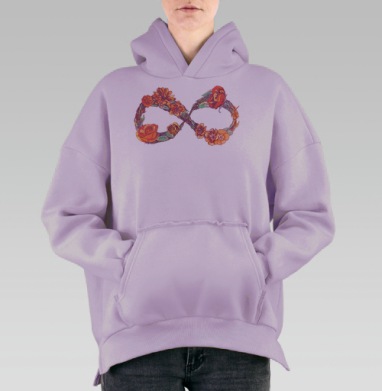 Символ бесконечности из цветов и листьев, Hoodie Oversize Fiolet, утепленная