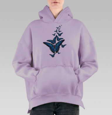 Синие бабочки, Hoodie Oversize Fiolet, утепленная