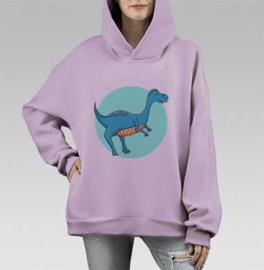 Синий динозаврик, Hoodie Mono Fiolet, оверсайз, утепленная