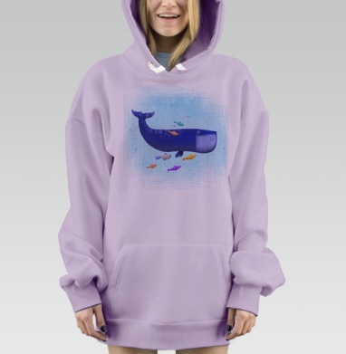 Синий кит с яркими рыбками в морской гармонии, Hoodie Mjhigh Dig Mel, Fiolet, утепленная